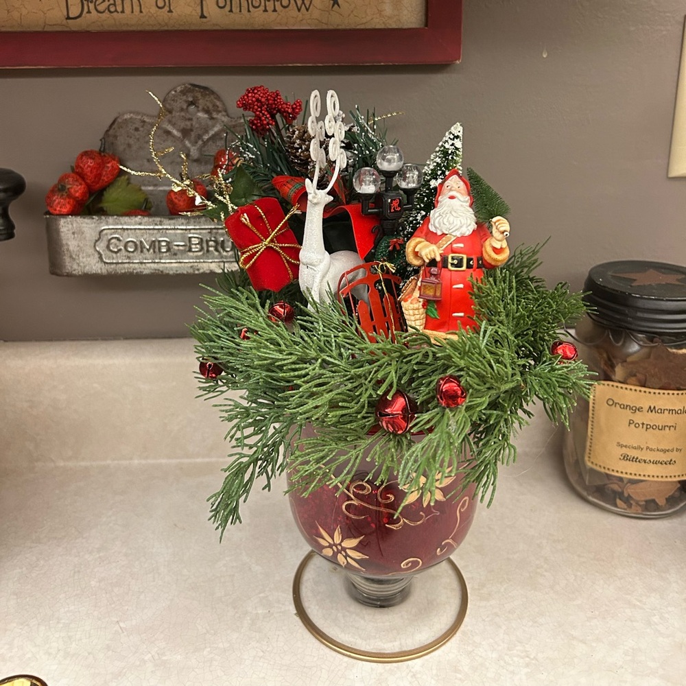 Festive Holiday Arrangement Table Centerpiece with Santa and Reindeer